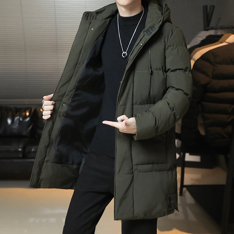 Men's Korean Style Long Puffer Coat | Thickened Warm Winter Jacket