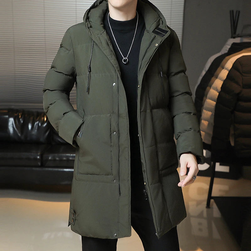 Men's Korean Style Long Puffer Coat | Thickened Warm Winter Jacket