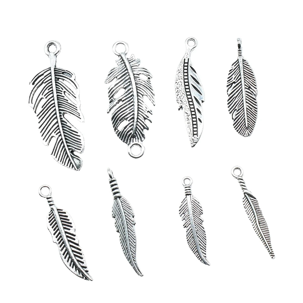 20pcs Feather Charms Feather Pendants Jewelry Making Feather Charms For Bracelet Making Antique Silver Color