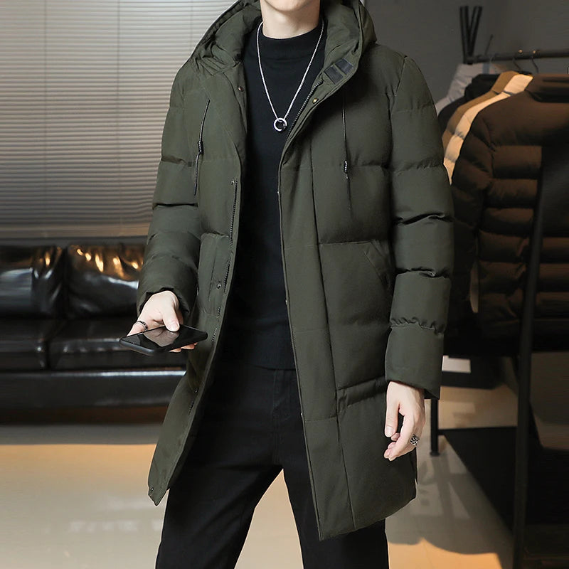 Men's Korean Style Long Puffer Coat | Thickened Warm Winter Jacket