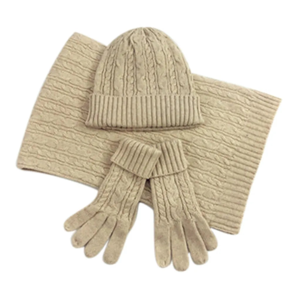 Women's Fashion Winter Set | Thick Knit Woollen Hat Scarf Gloves