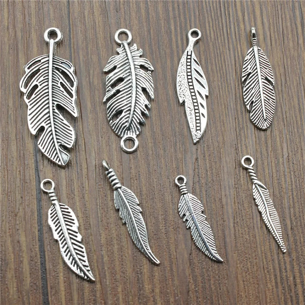20pcs Feather Charms Feather Pendants Jewelry Making Feather Charms For Bracelet Making Antique Silver Color