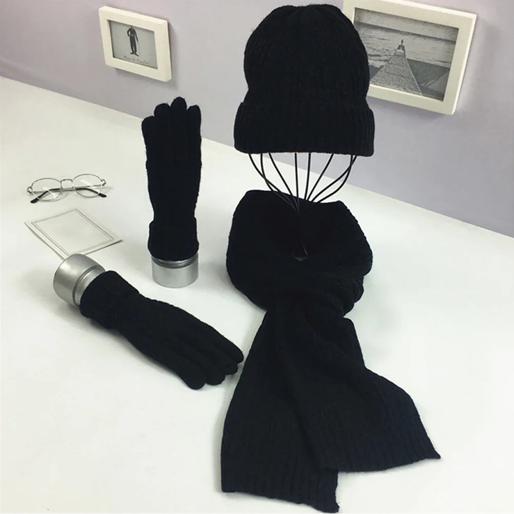 Women's Fashion Winter Set | Thick Knit Woollen Hat Scarf Gloves