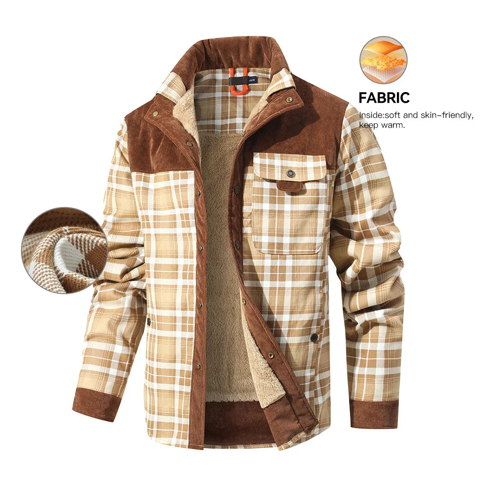 Men's Windproof Bomber Jacket | Sherpa Lined Flannel Coat