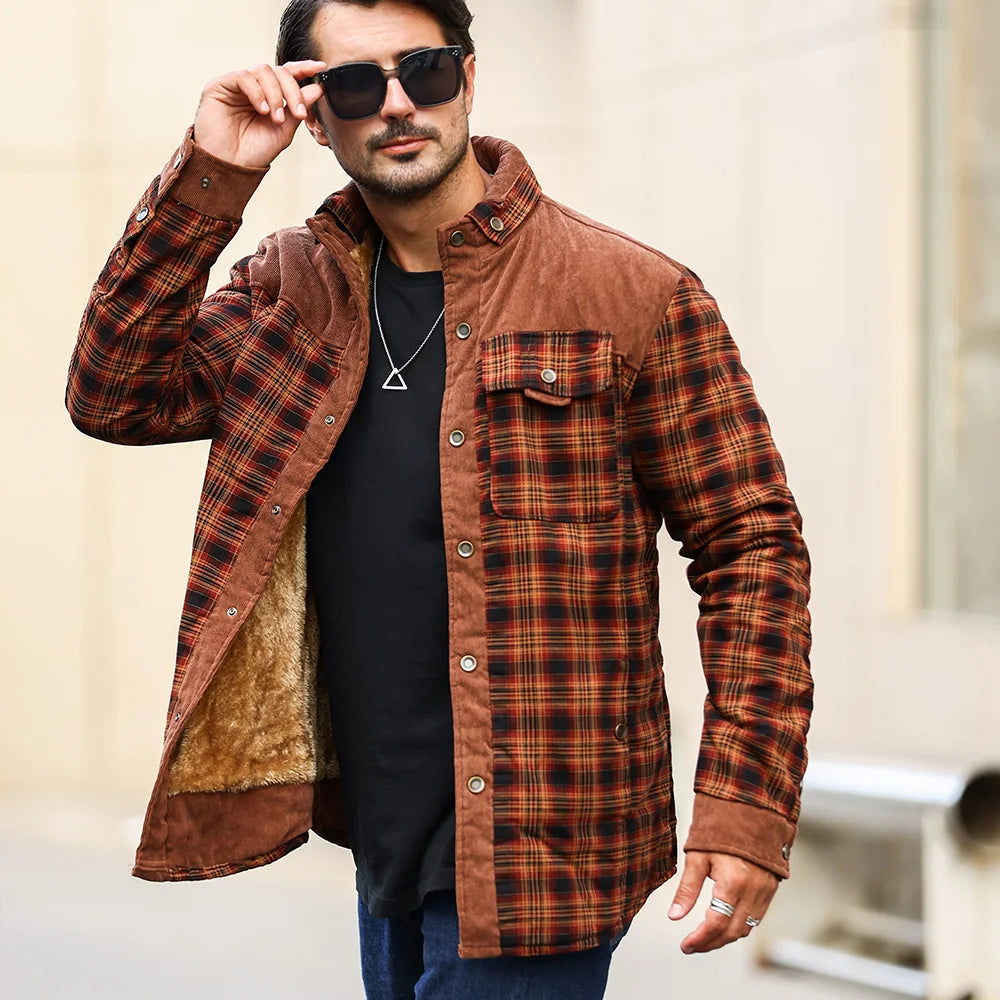 Men's Windproof Bomber Jacket | Sherpa Lined Flannel Coat