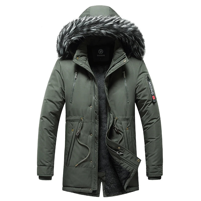 Men's Fur Collar Windproof Parka | Detachable Hood Winter Jacket