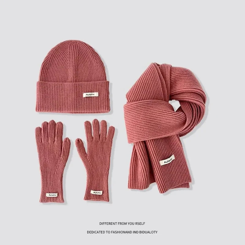 Women's Korean Winter Set | Hat Scarf Gloves Touch Screen