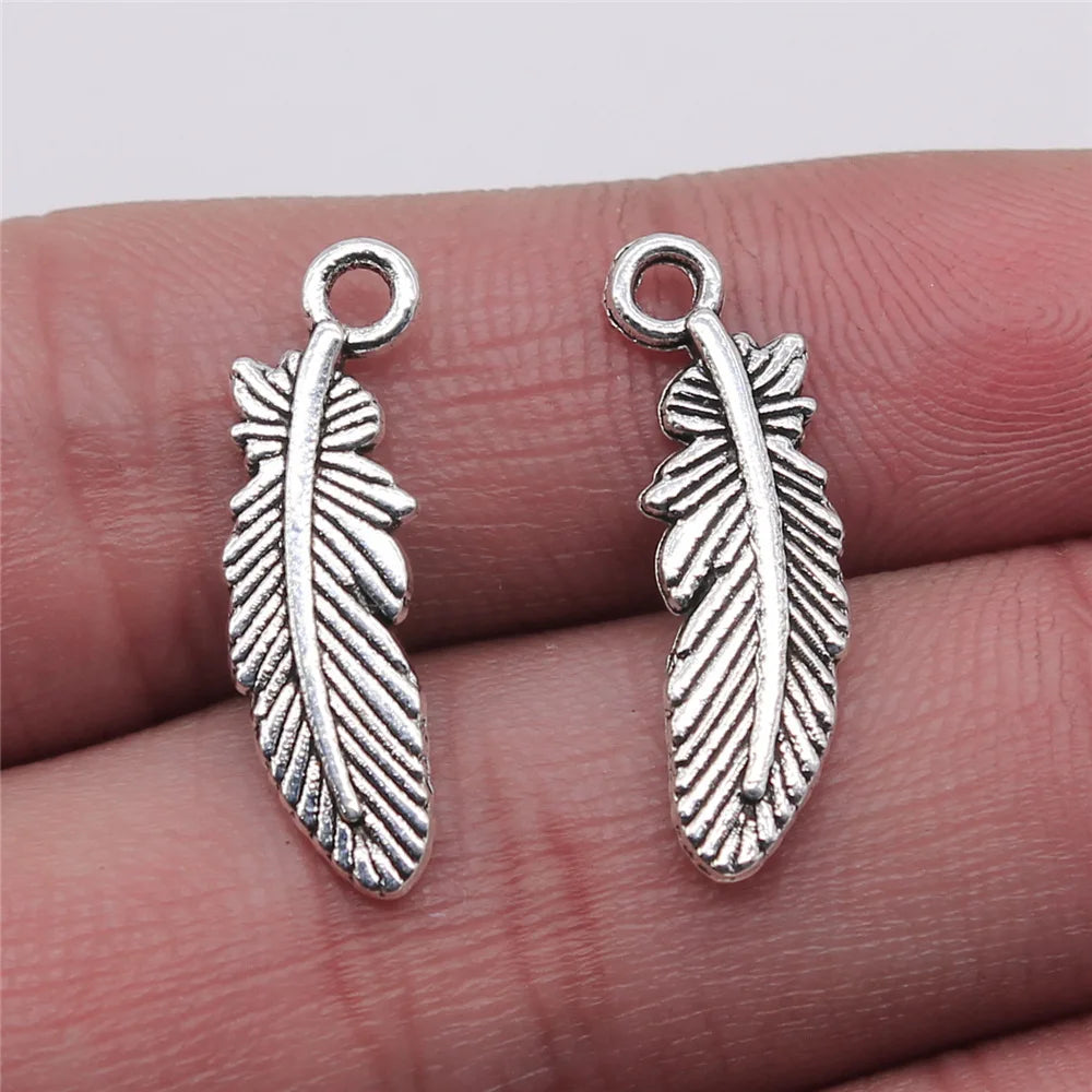 20pcs Feather Charms Feather Pendants Jewelry Making Feather Charms For Bracelet Making Antique Silver Color