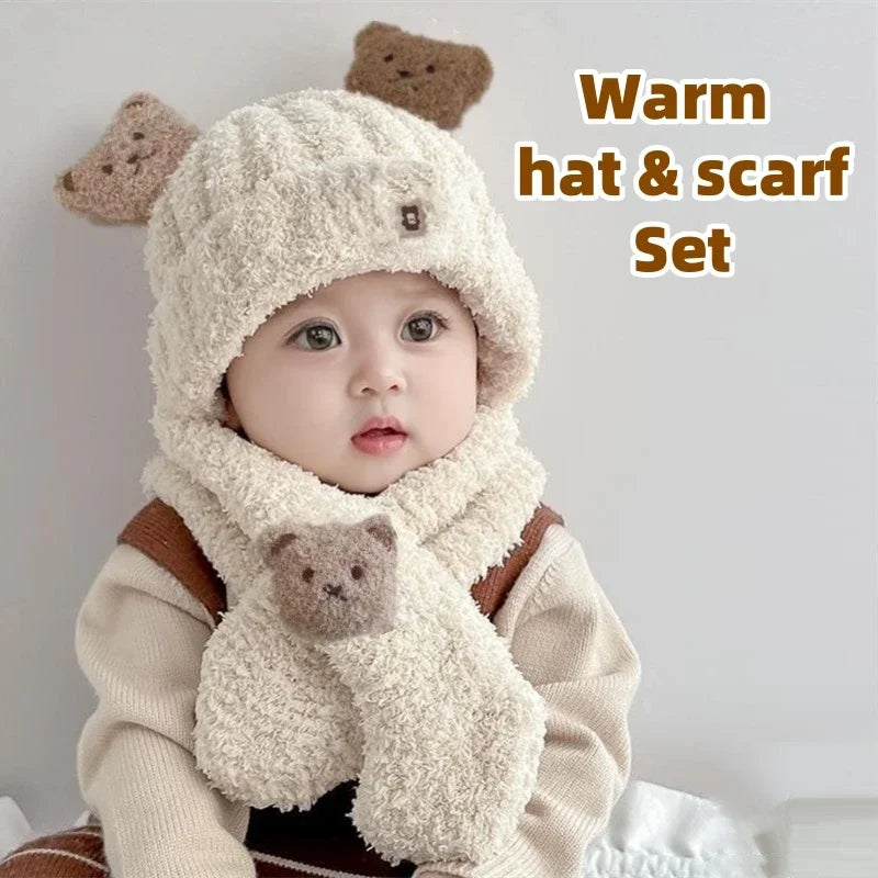 Baby Bear Hat Scarf Set | Plush Ear Protection Winter Warmer