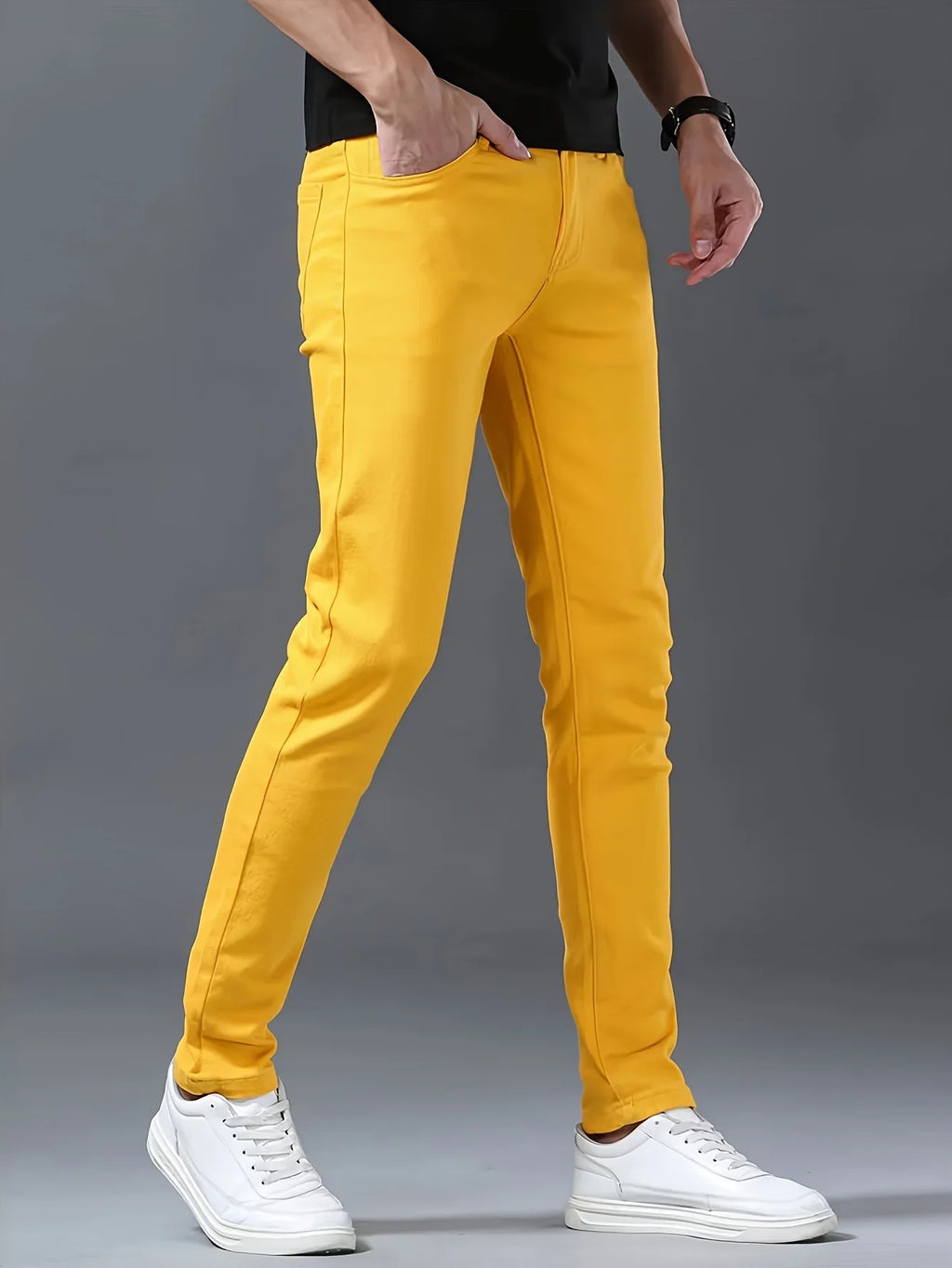 Men's Yellow Fashion Jeans - Slim Fit Elastic Casual