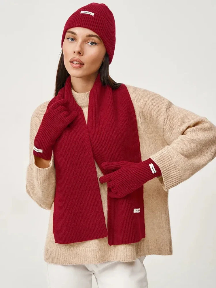 Women's Korean Winter Set | Hat Scarf Gloves Touch Screen