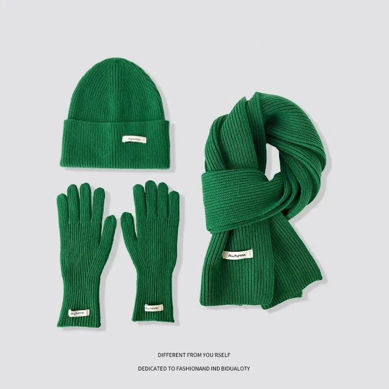 Women's Korean Winter Set | Hat Scarf Gloves Touch Screen