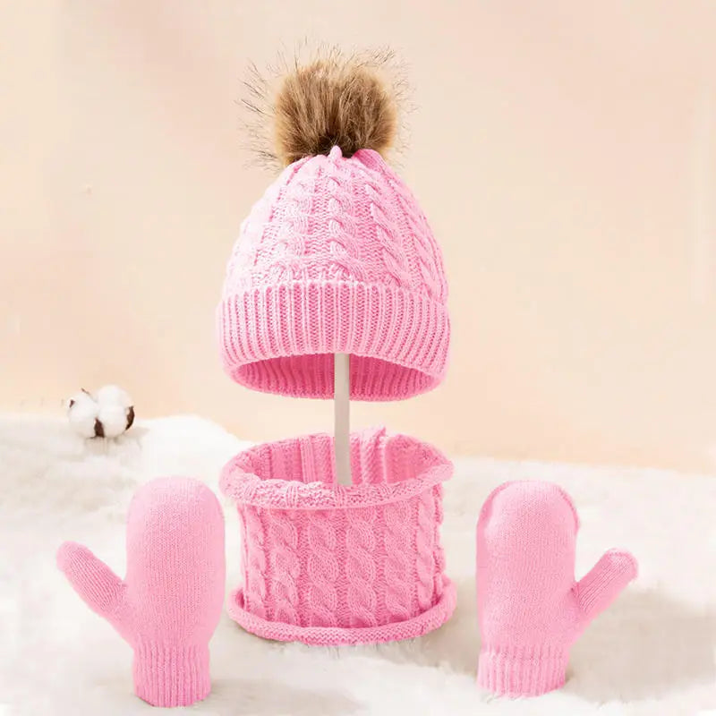 Kids Wool Winter Set | Hat Scarf Gloves Warm 3-Piece