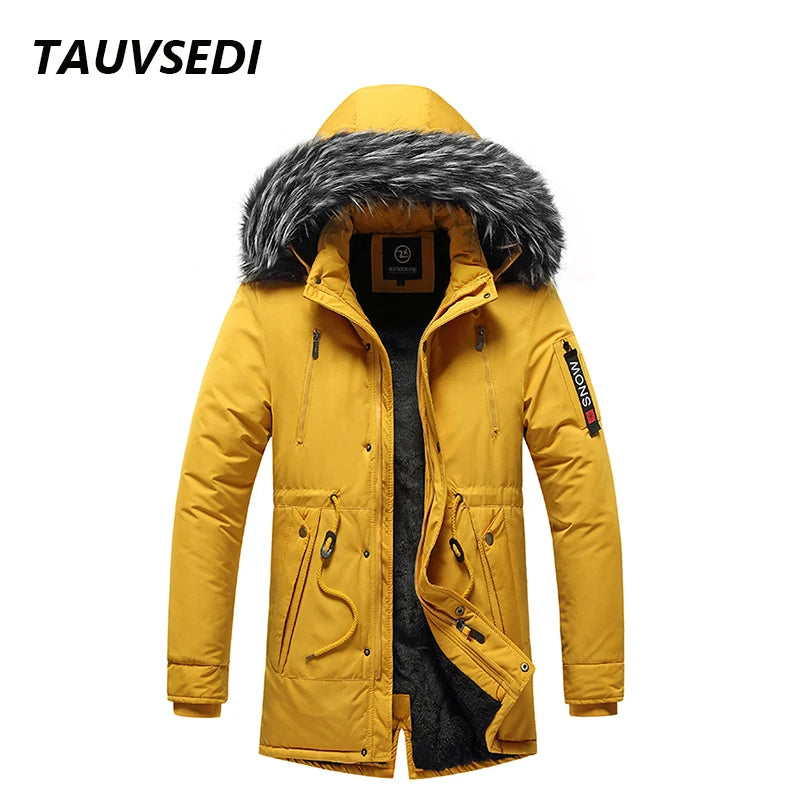 Men's Fur Collar Windproof Parka | Detachable Hood Winter Jacket