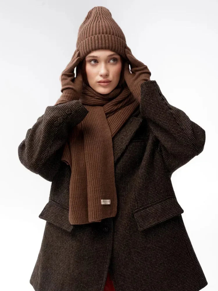 Women's Korean Winter Set | Hat Scarf Gloves Touch Screen