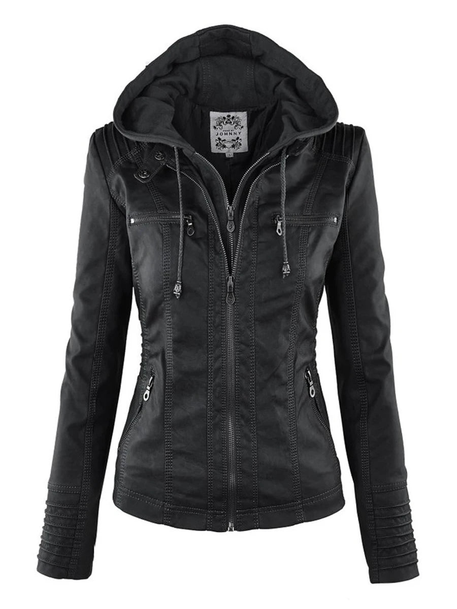 Women's Faux Leather Jacket | Gothic Motorcycle Hooded Coat