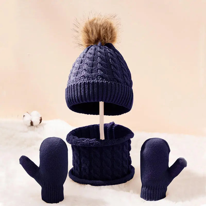 Kids Wool Winter Set | Hat Scarf Gloves Warm 3-Piece