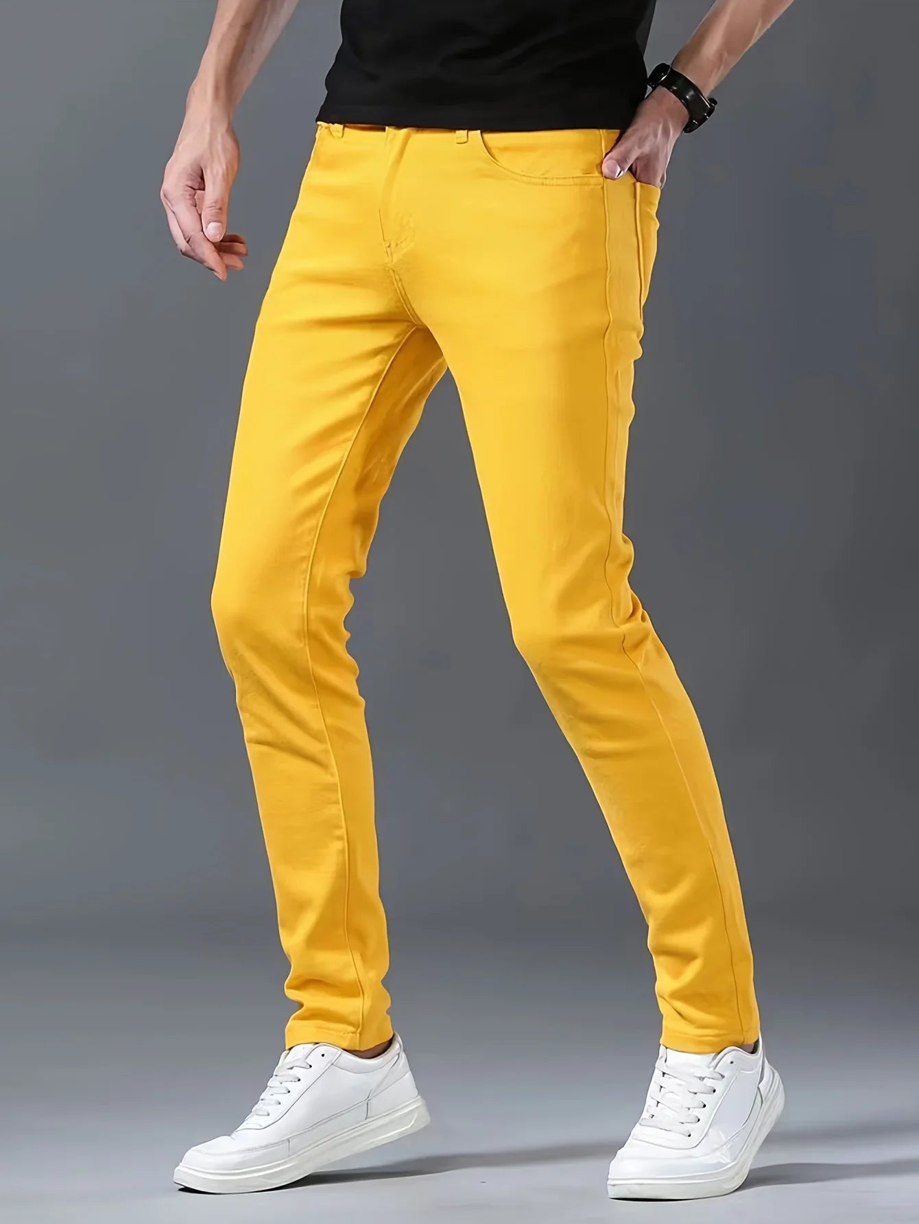 Men's Yellow Fashion Jeans - Slim Fit Elastic Casual