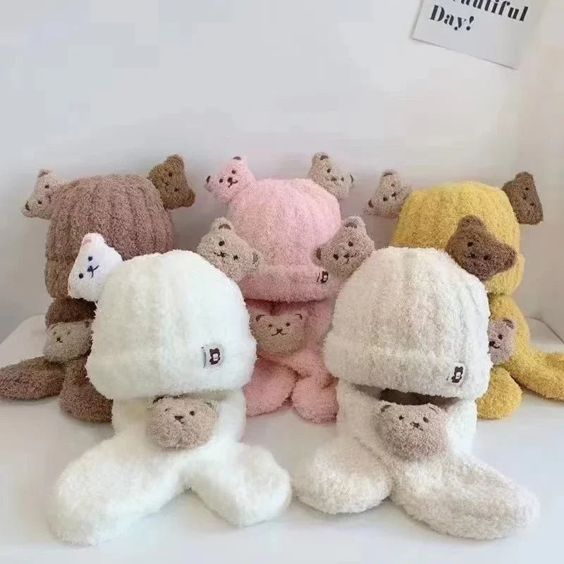 Baby Bear Hat Scarf Set | Plush Ear Protection Winter Warmer