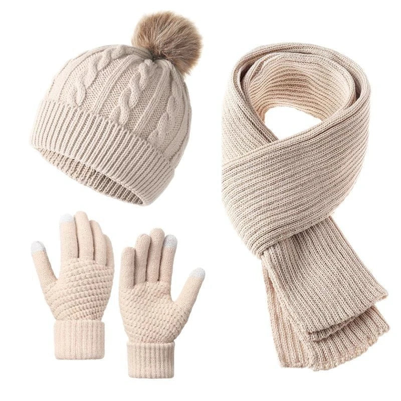 Women's Christmas Winter Set | Red Hat Scarf Gloves 3 Pieces