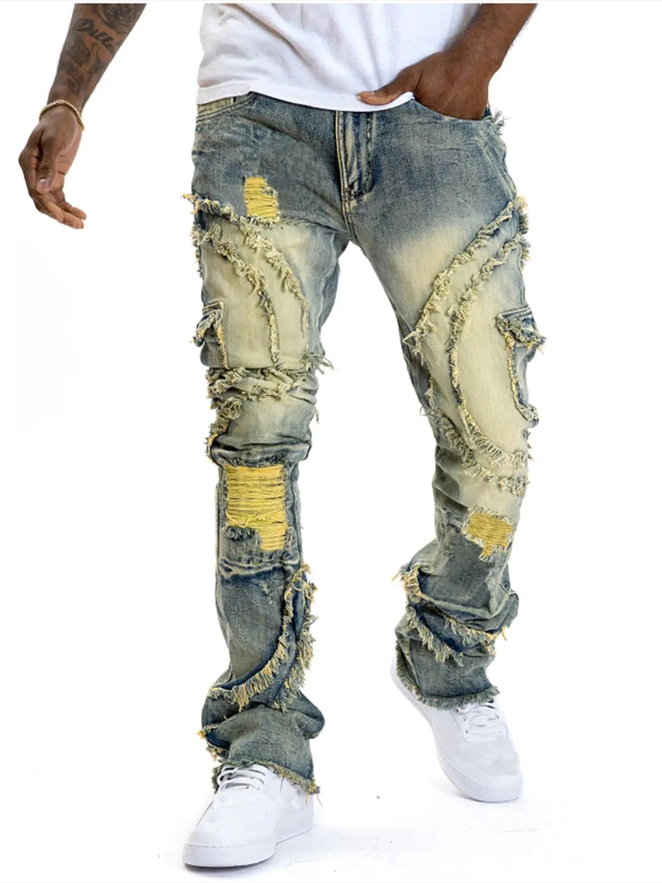 Men's Flared Ripped Jeans - Street Punk Retro 2025