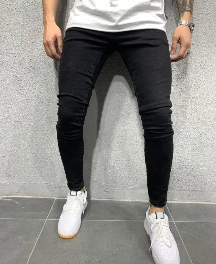 Men's White Ripped Jeans - Hip Hop Embroidery Slim Fit