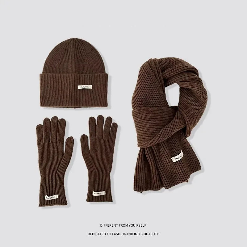 Women's Korean Winter Set | Hat Scarf Gloves Touch Screen