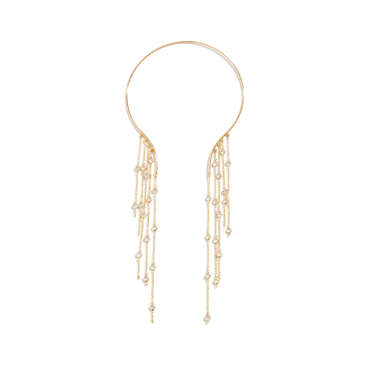 Sexy Goth Long Tassel Star Crystal Sequin Pendant Open Torques Choker Necklace for Women Vintage Chest Chain Wed Accessories New