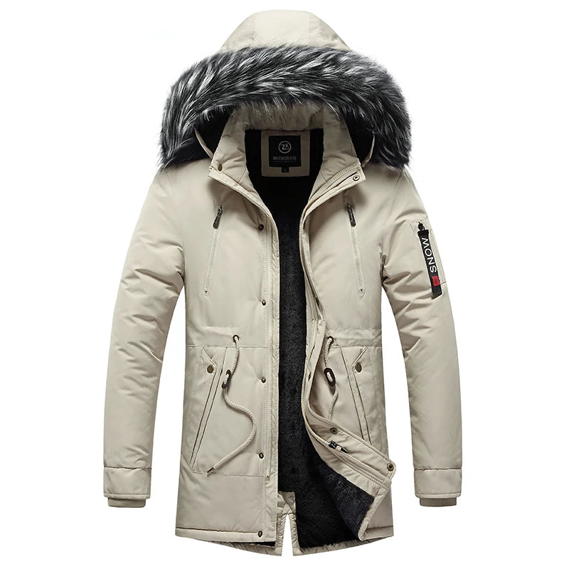 Men's Fur Collar Windproof Parka | Detachable Hood Winter Jacket