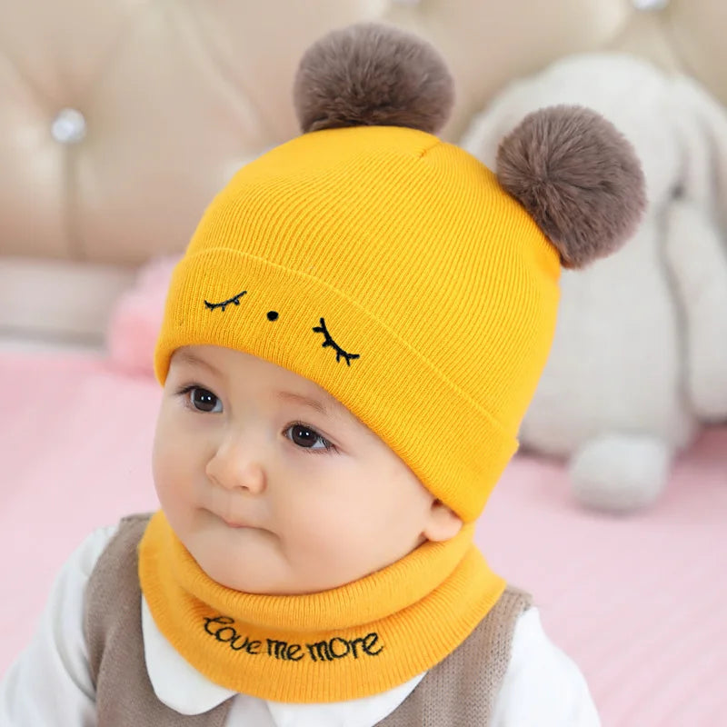 Baby Cotton Hat Scarf Set | Cartoon Warm Toddler Suit