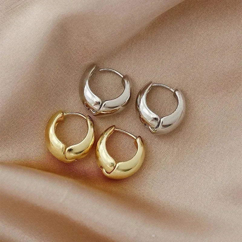 Vintage Chunky Stainless Steel Hoop Earrings For Women Fashion Simple Round Circle Simple Earrings Party Jewelry Holiday Gifts