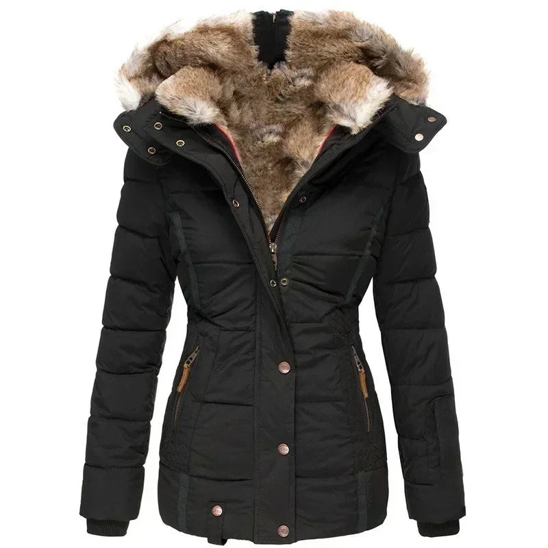 Manteau d'Hiver Femme Col Fourrure - Doudoune Chaude Capuche