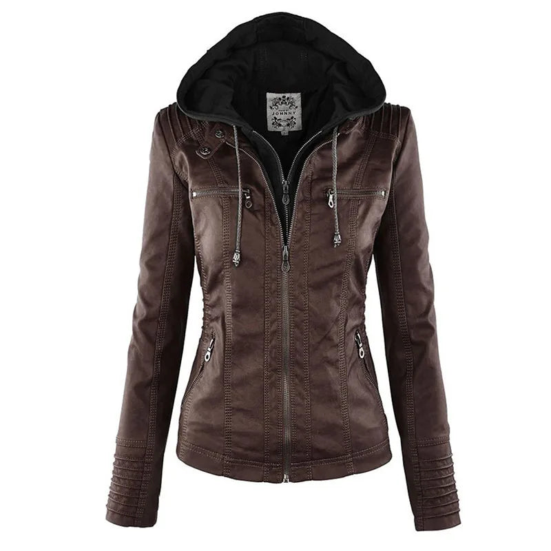 Women's Faux Leather Jacket | Gothic Motorcycle Hooded Coat