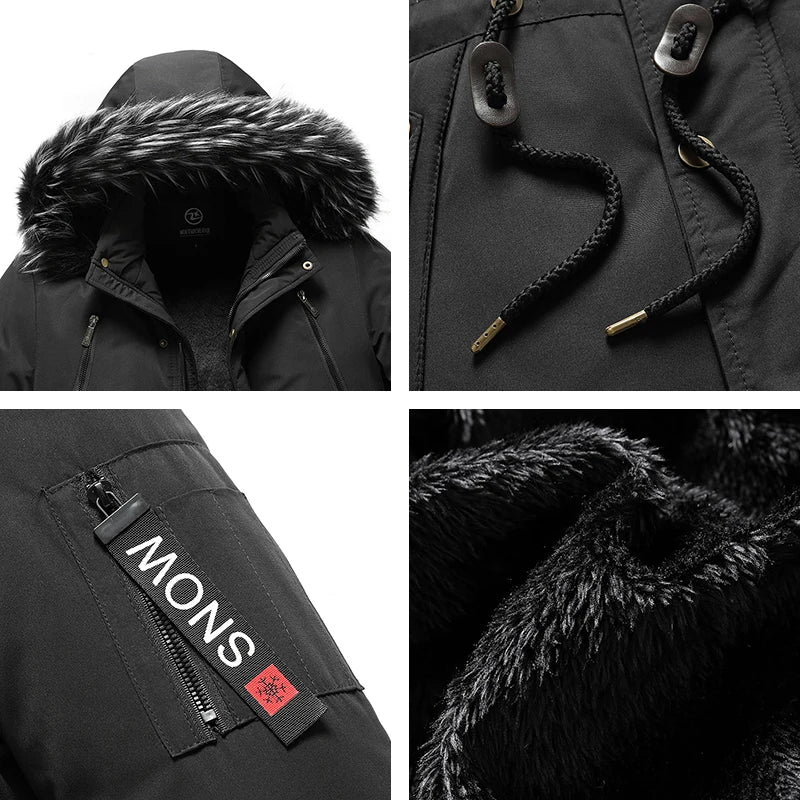 Men's Fur Collar Windproof Parka | Detachable Hood Winter Jacket