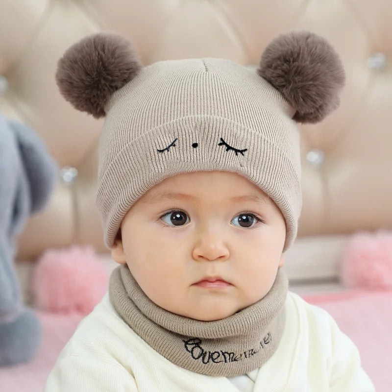 Baby Cotton Hat Scarf Set | Cartoon Warm Toddler Suit