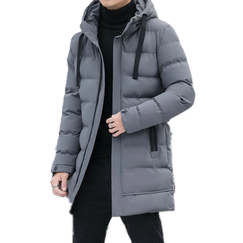 Men's Long Quilted Puffer Jacket - Hooded Winter Parka