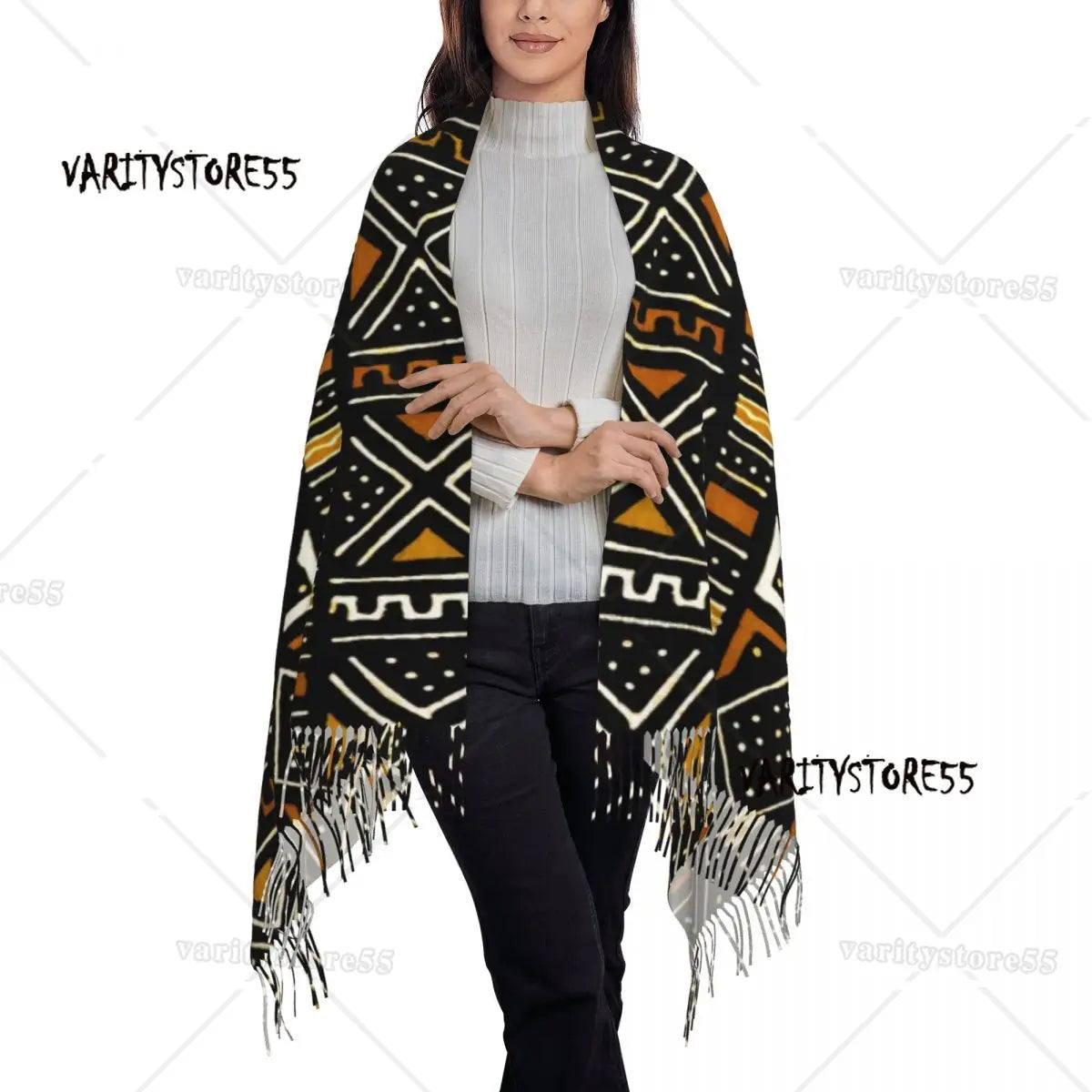 African Bogolan Scarf | Ethnic Tribal Art Shawl Wrap
