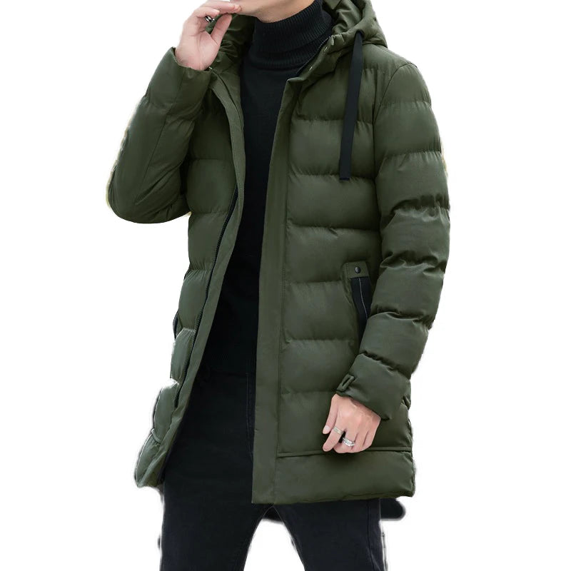 Men's Long Quilted Puffer Jacket - Hooded Winter Parka