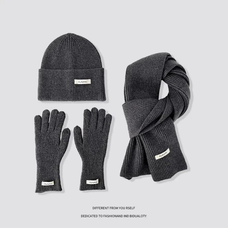 Women's Korean Winter Set | Hat Scarf Gloves Touch Screen