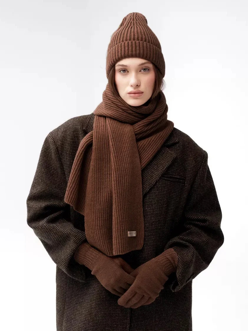 Women's Korean Winter Set | Hat Scarf Gloves Touch Screen