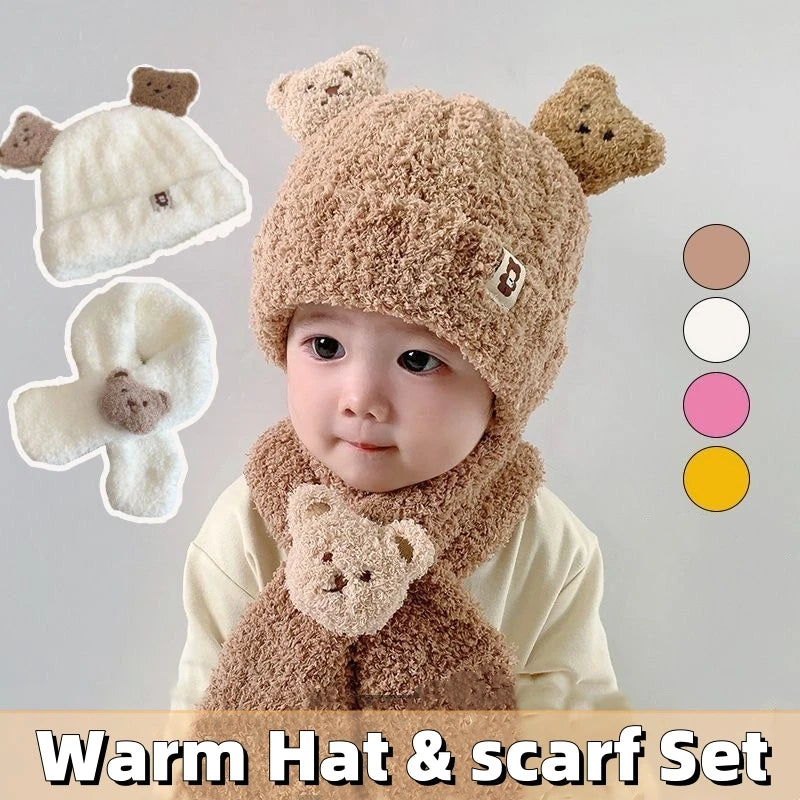 Baby Bear Hat Scarf Set | Plush Ear Protection Winter Warmer