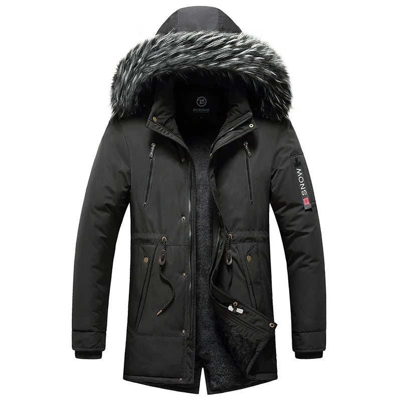 Men's Fur Collar Windproof Parka | Detachable Hood Winter Jacket