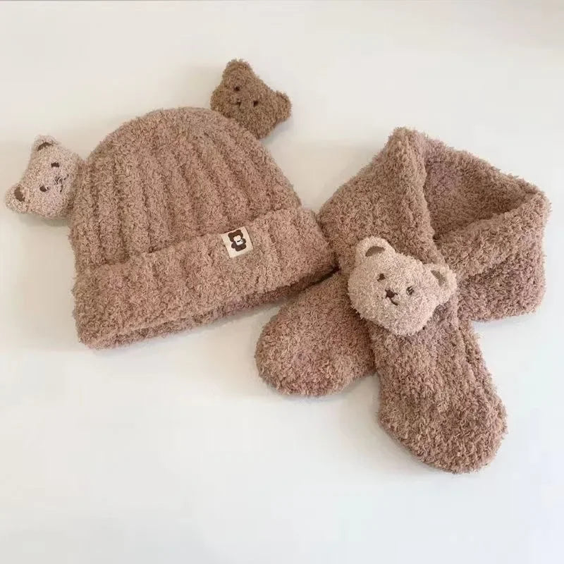 Baby Bear Hat Scarf Set | Plush Ear Protection Winter Warmer