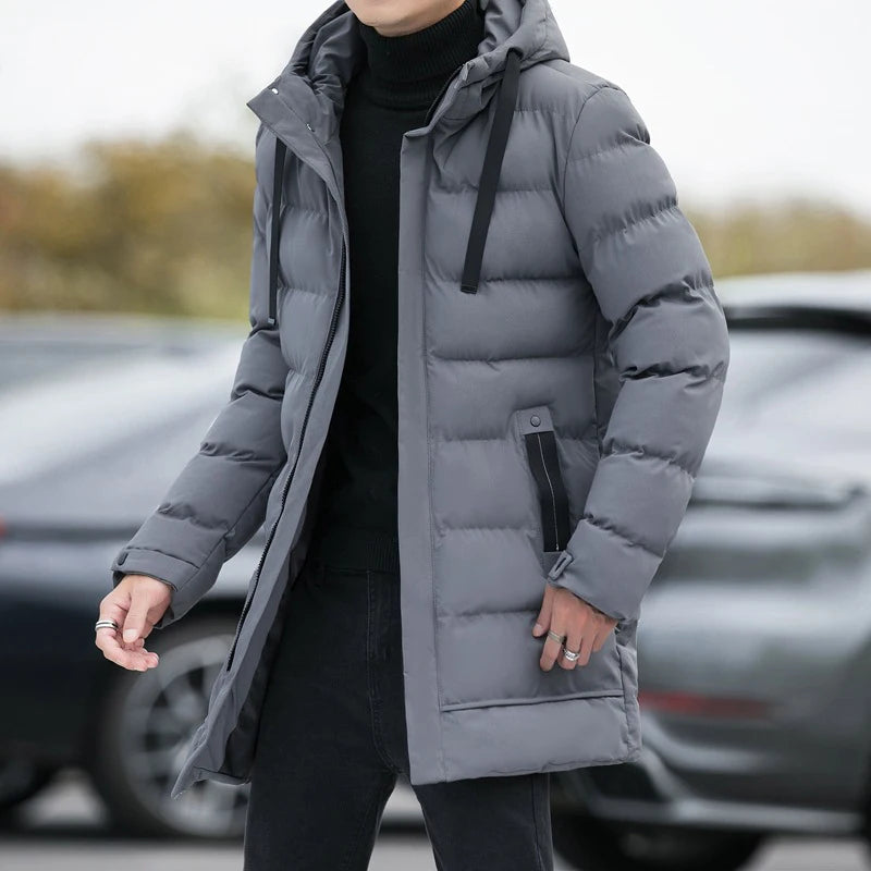 Men's Long Quilted Puffer Jacket - Hooded Winter Parka