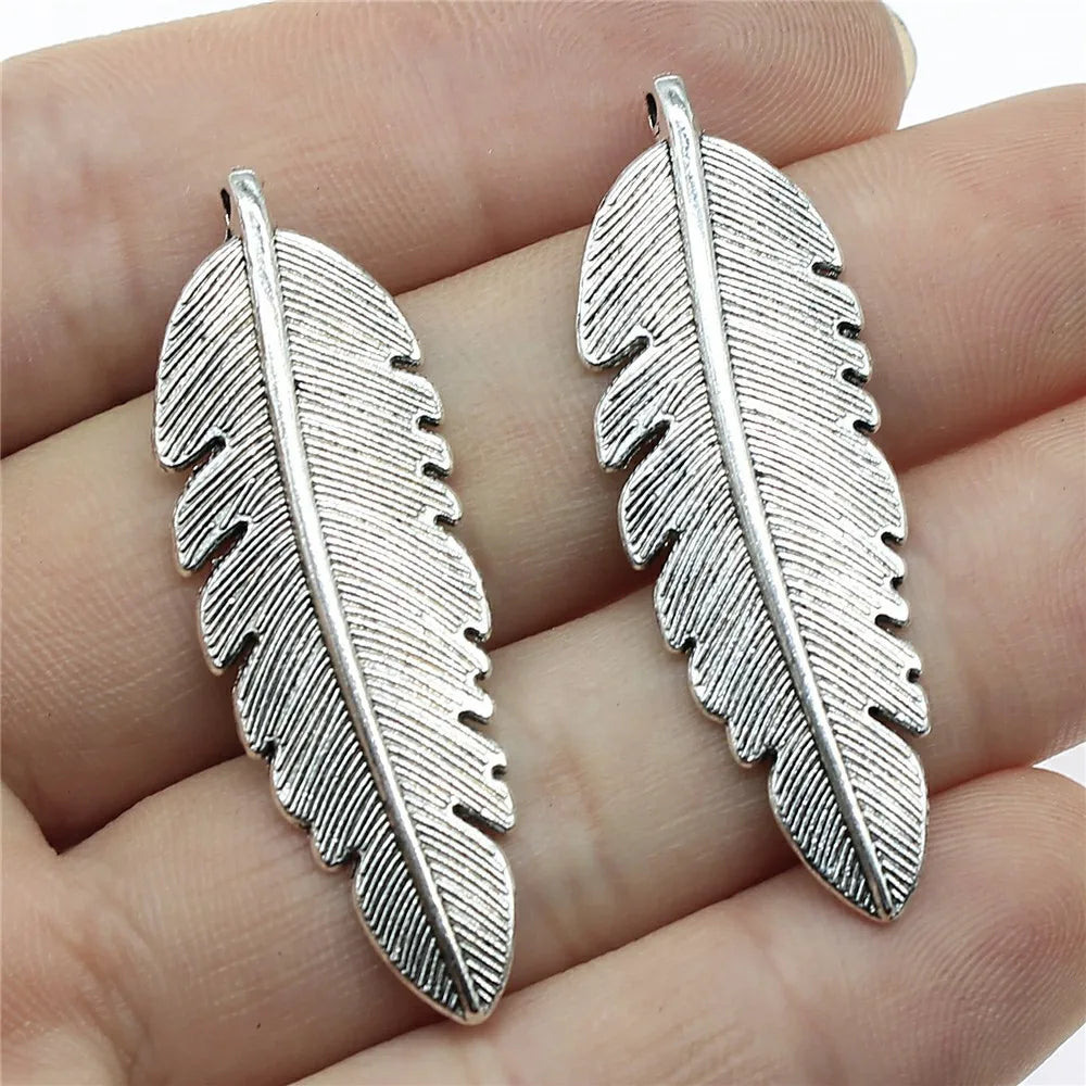 20pcs Feather Charms Feather Pendants Jewelry Making Feather Charms For Bracelet Making Antique Silver Color