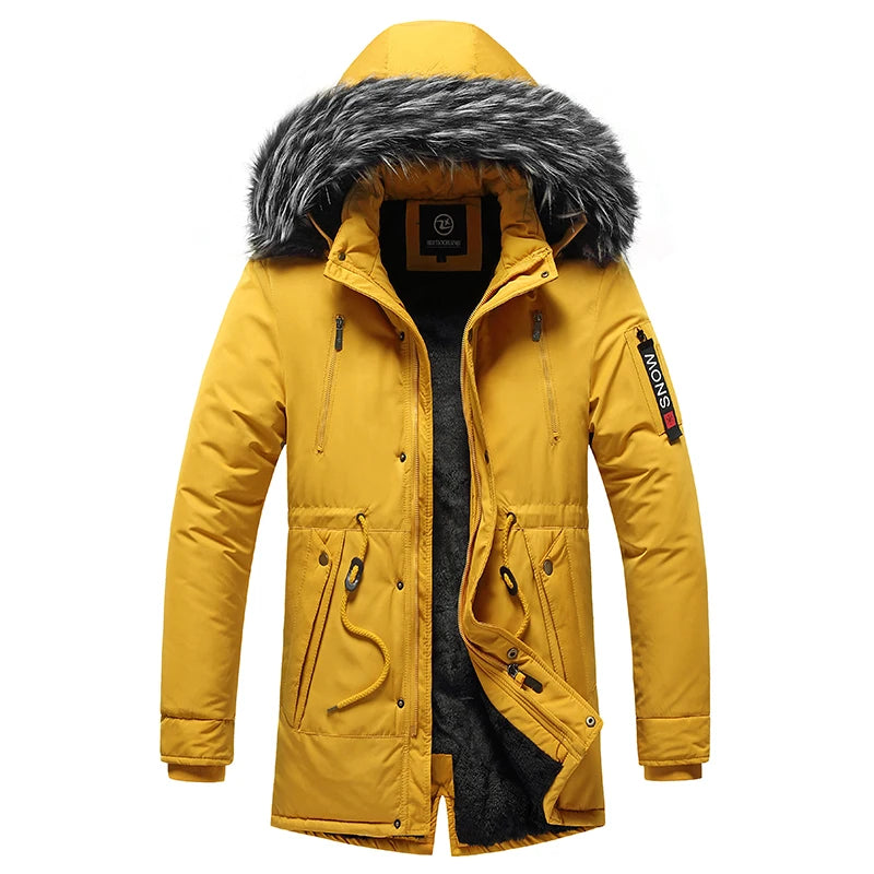 Men's Fur Collar Windproof Parka | Detachable Hood Winter Jacket