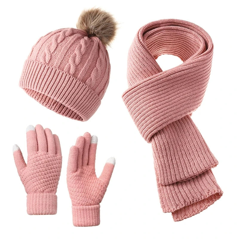 Women's Christmas Winter Set | Red Hat Scarf Gloves 3 Pieces