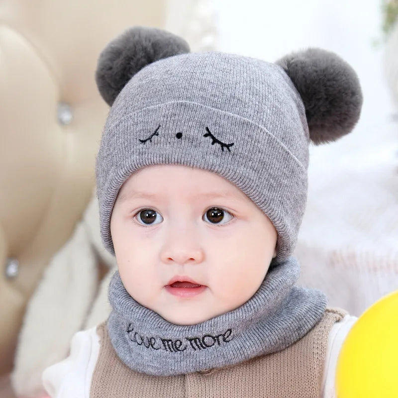 Baby Cotton Hat Scarf Set | Cartoon Warm Toddler Suit