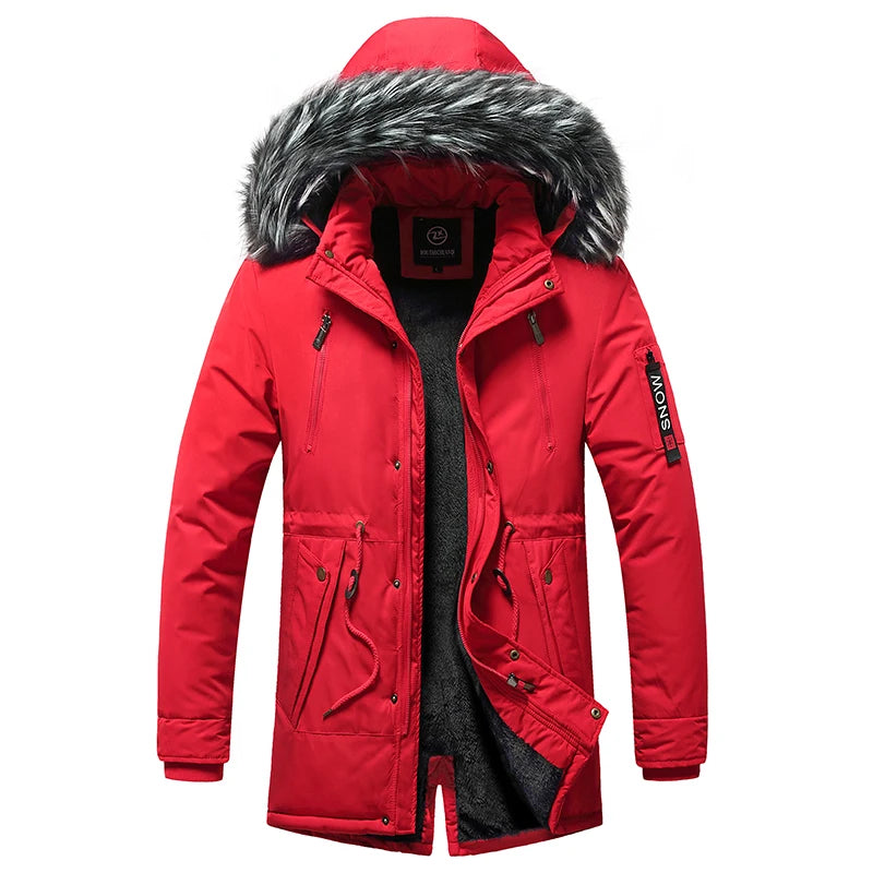 Men's Fur Collar Windproof Parka | Detachable Hood Winter Jacket