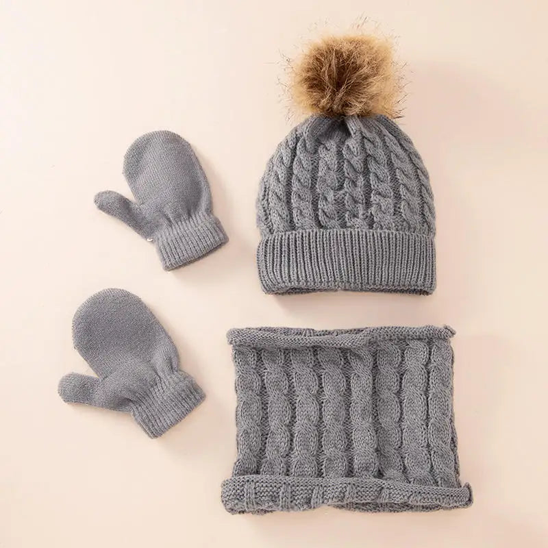 Kids Wool Winter Set | Hat Scarf Gloves Warm 3-Piece